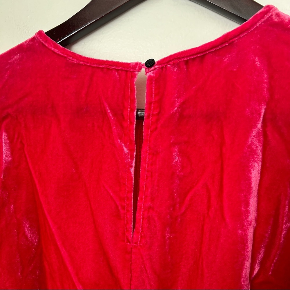 Scotch & Soda Blouse Pink Fitted Puff Sleeve Velvet Planet Love Ruched Top - Picture 10 of 14